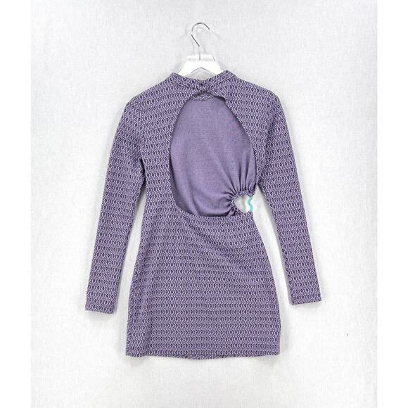 ZARA Jacquard Long Sleeve Cut Out Open Back Mini Dress Womens Small Purple Heart - Picture 6 of 16